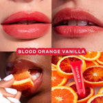 Tower 28 Beauty's LipSoftie™ Lip Treatment in Blood Orange Vanilla applied on three different skin tones. [Blood Orange Vanilla]