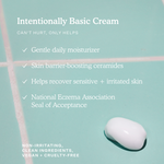 Text highlights the benefits of the SOS Daily Barrier Recovery Cream, describing it as a gentle daily moisturizer with skin barrier-boosting ceramides that helps recover sensitive and irritated skin, and is recognized by the National Eczema Association. [Shared]