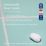 Intentionally Basic Cream packaging with product and certification logos on a light blue background [Shared]