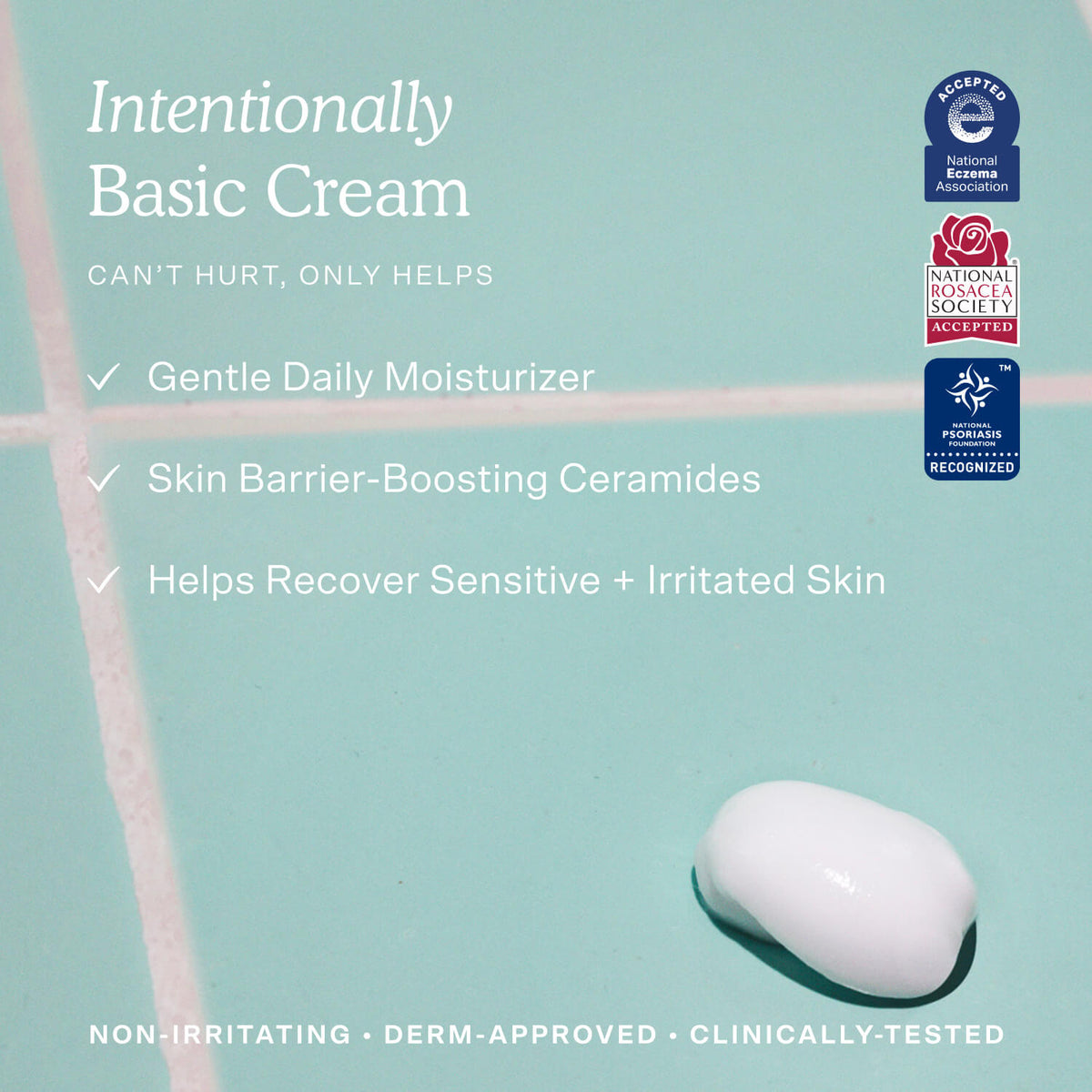 Intentionally Basic Cream packaging with product and certification logos on a light blue background [Shared]